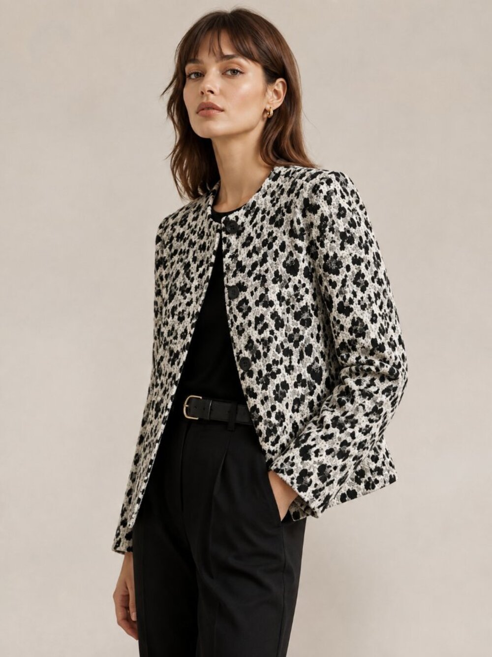 LAFAYETTE 148 NEW YORK | Black & Cream Wool Blend Leopard Jacket – Women Size 18